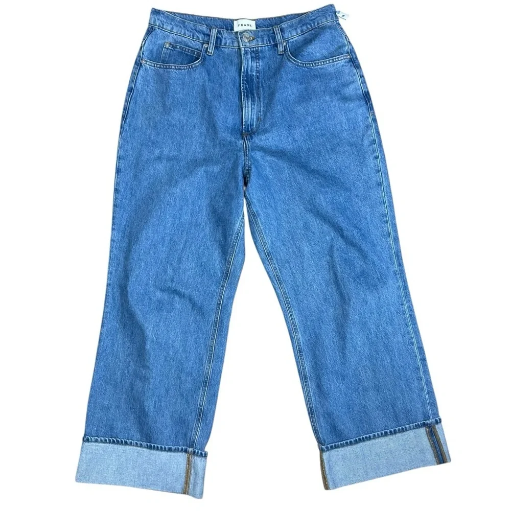 Frame Wide Leg Jeans 31 High Rise Everyday Quiet Luxury Streetwear Rolled Cuff